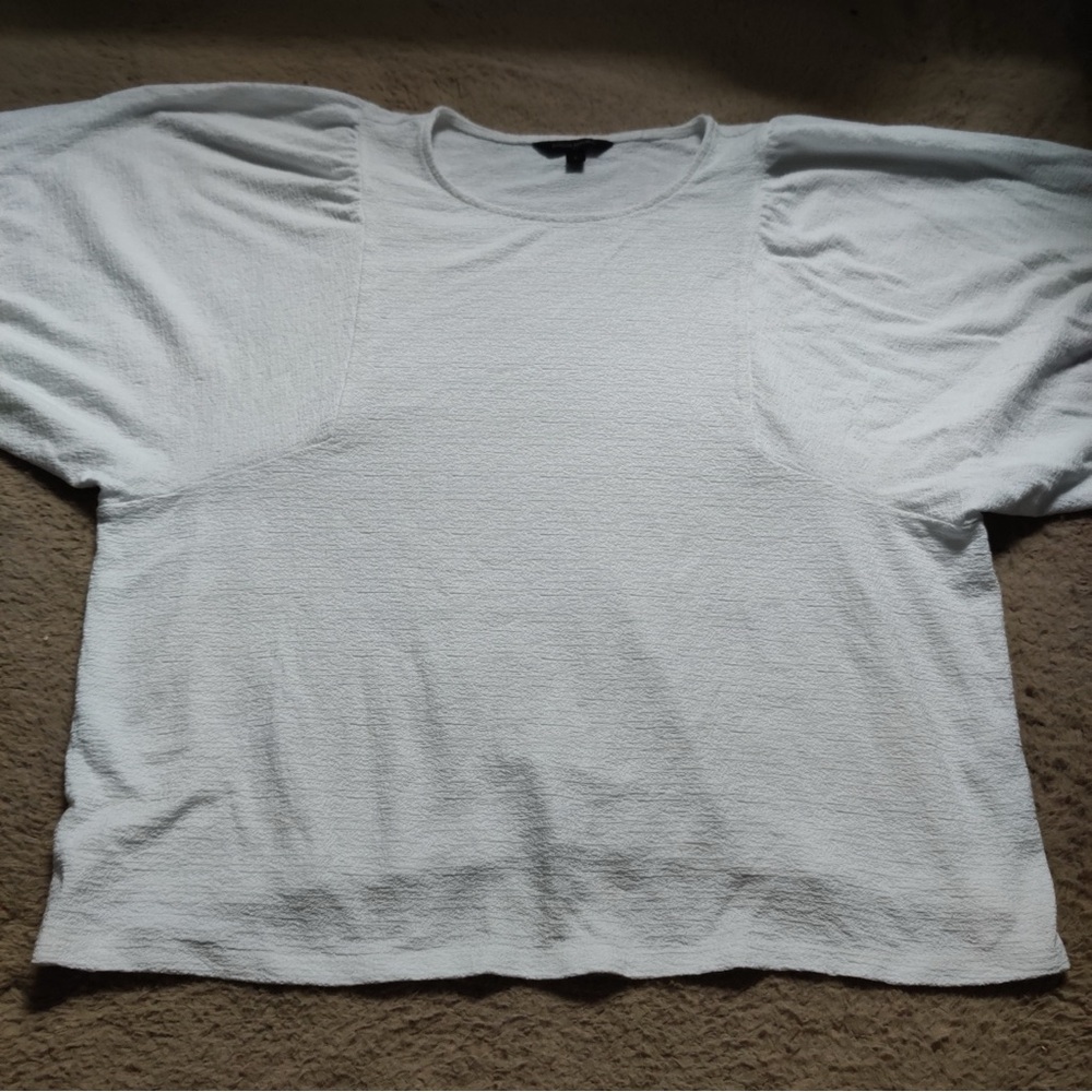 Banana Republic Factory White 3/4 Puff Sleeve Textured Blouse Top Snow Day Sz L - Picture 2 of 7